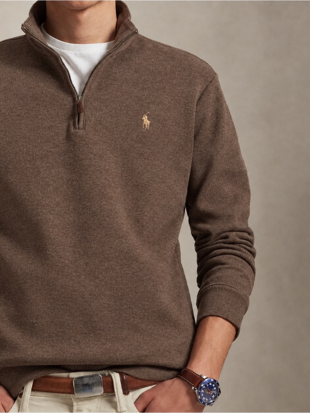 Polo Ralph Lauren Mens 1/4 Zip Sweater Nutmeg Brown XL Midweight Embroidered